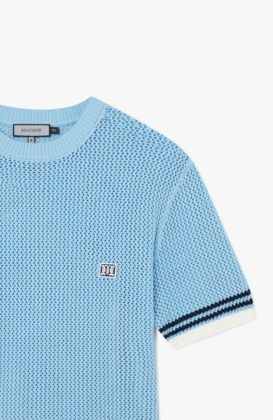 Malibu Cotton Short Sleeve Crochet T-shirt in Blue