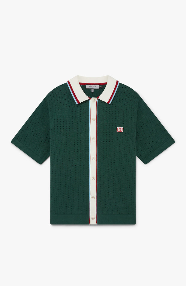 Marmont Pointelle Knitted Short Sleeve Shirt in Green