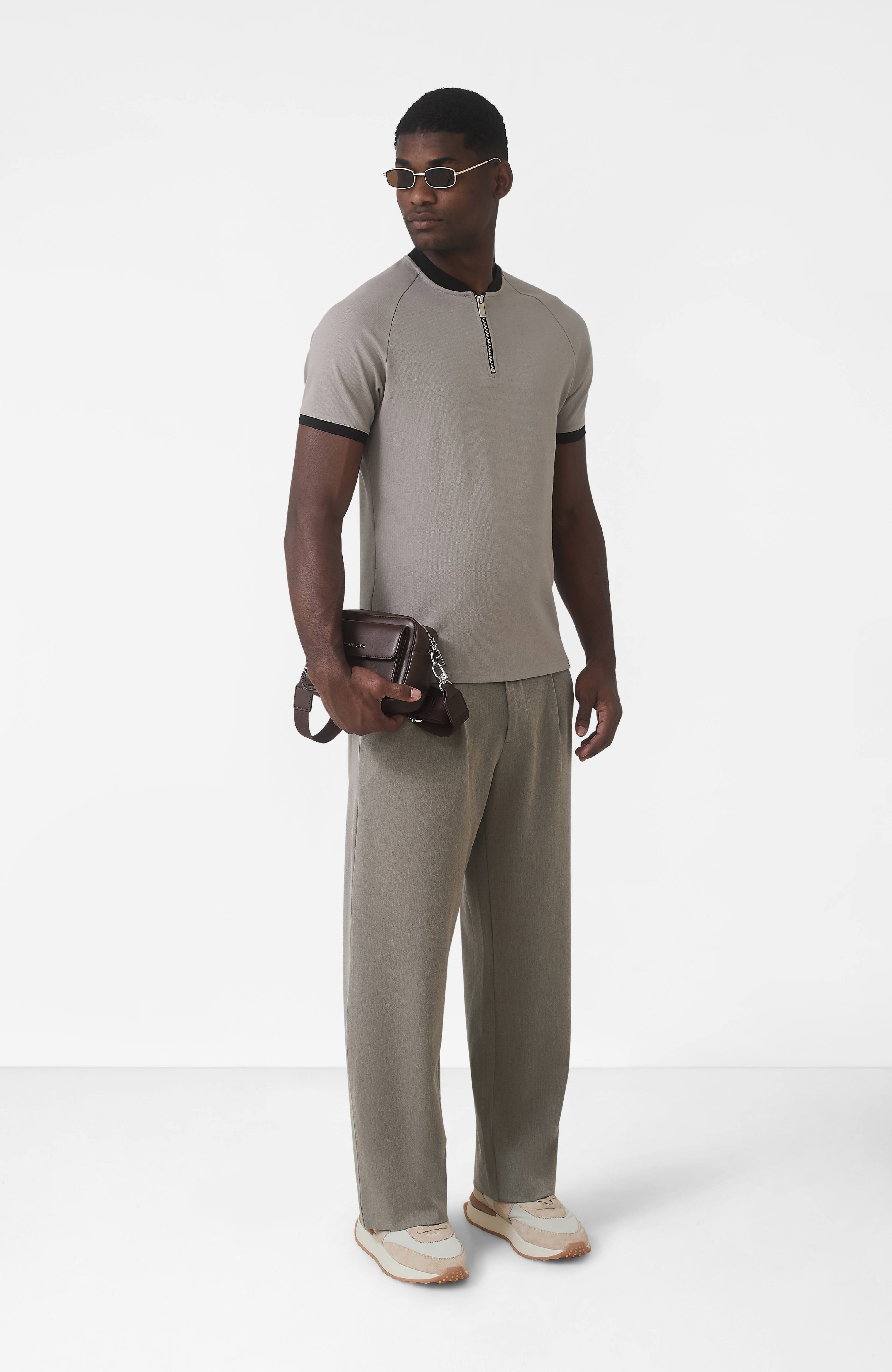 Signature Zip Tee in Monaco Beige