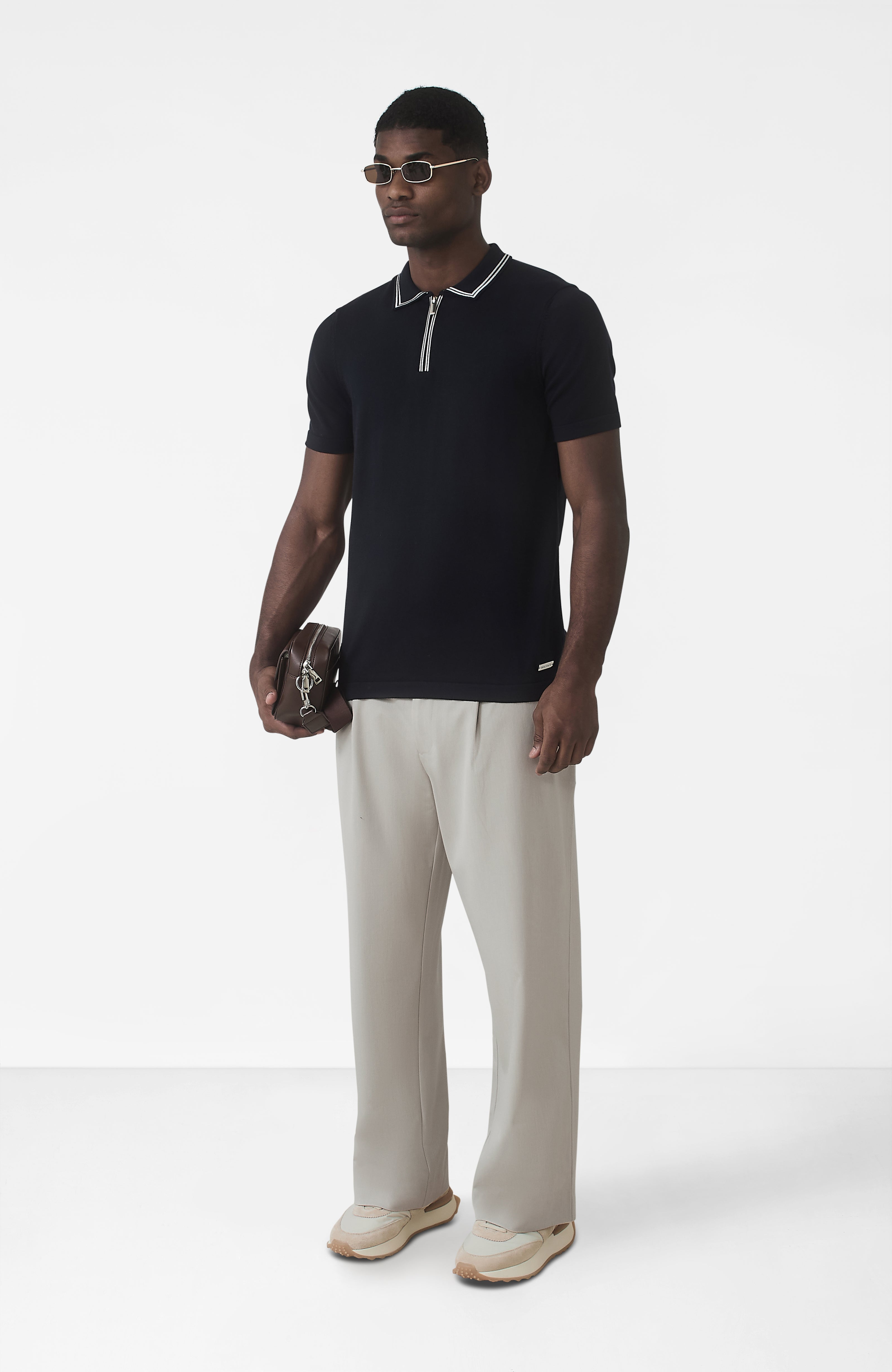 Newbury Slim Zip Knit Polo in Navy