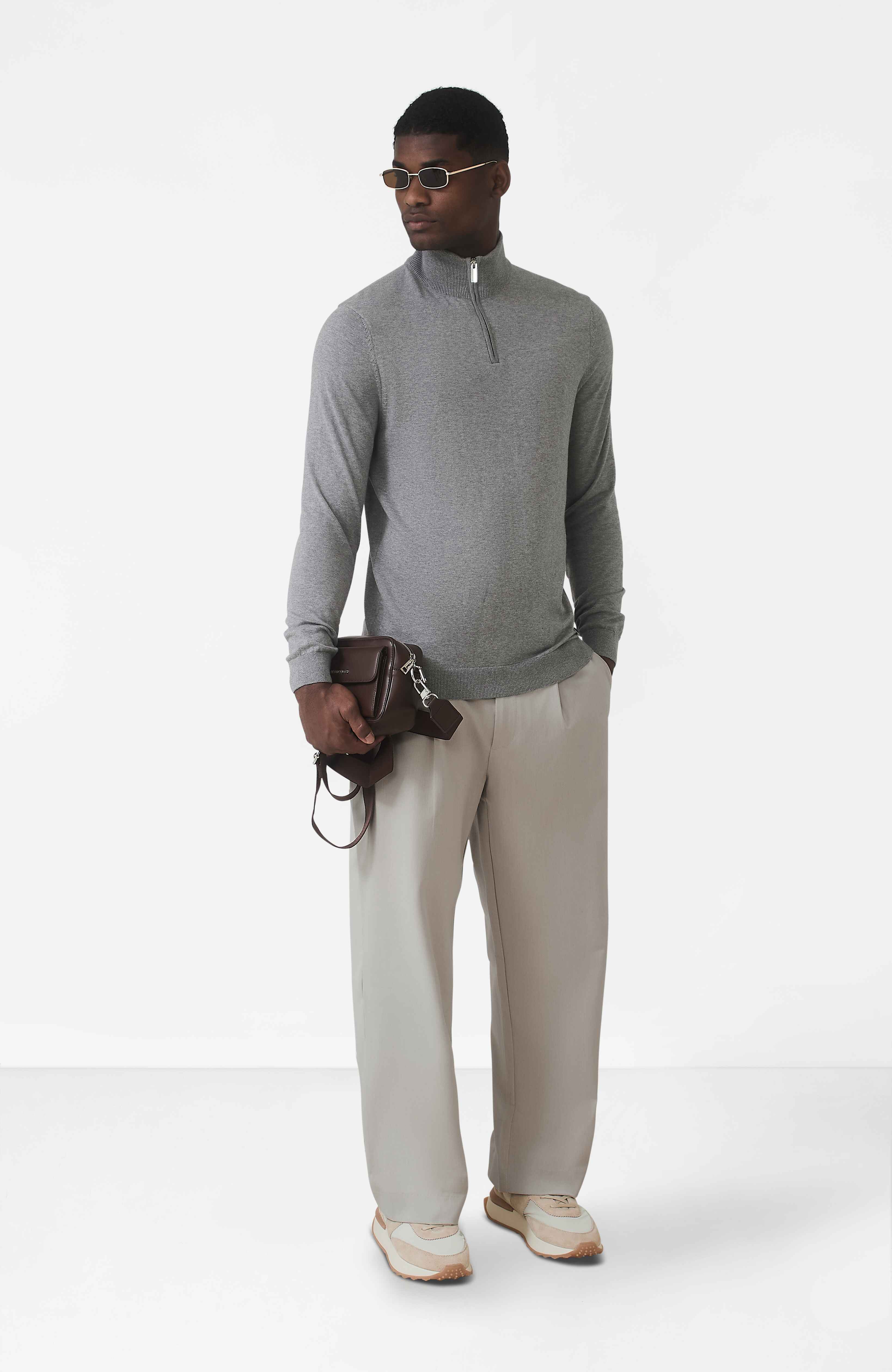 Canarsie Slim Knit Zip Jumper in Grey
