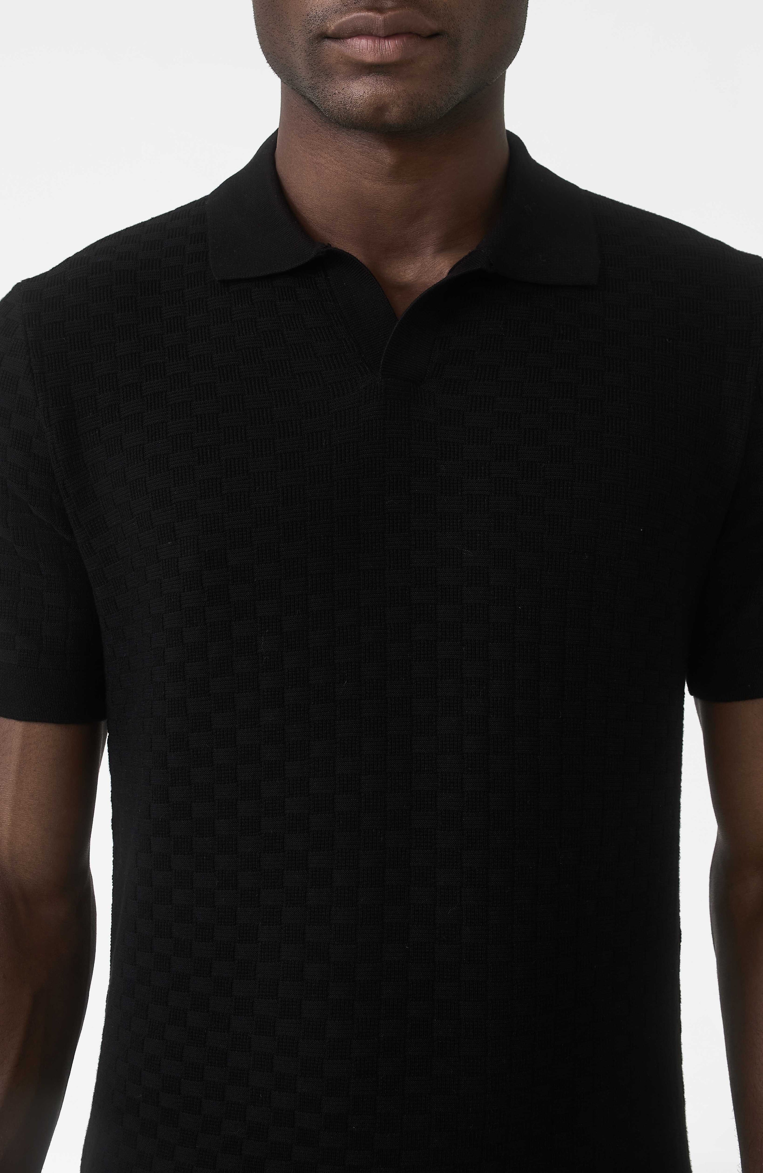 Nerano Slim Knit Polo in Black