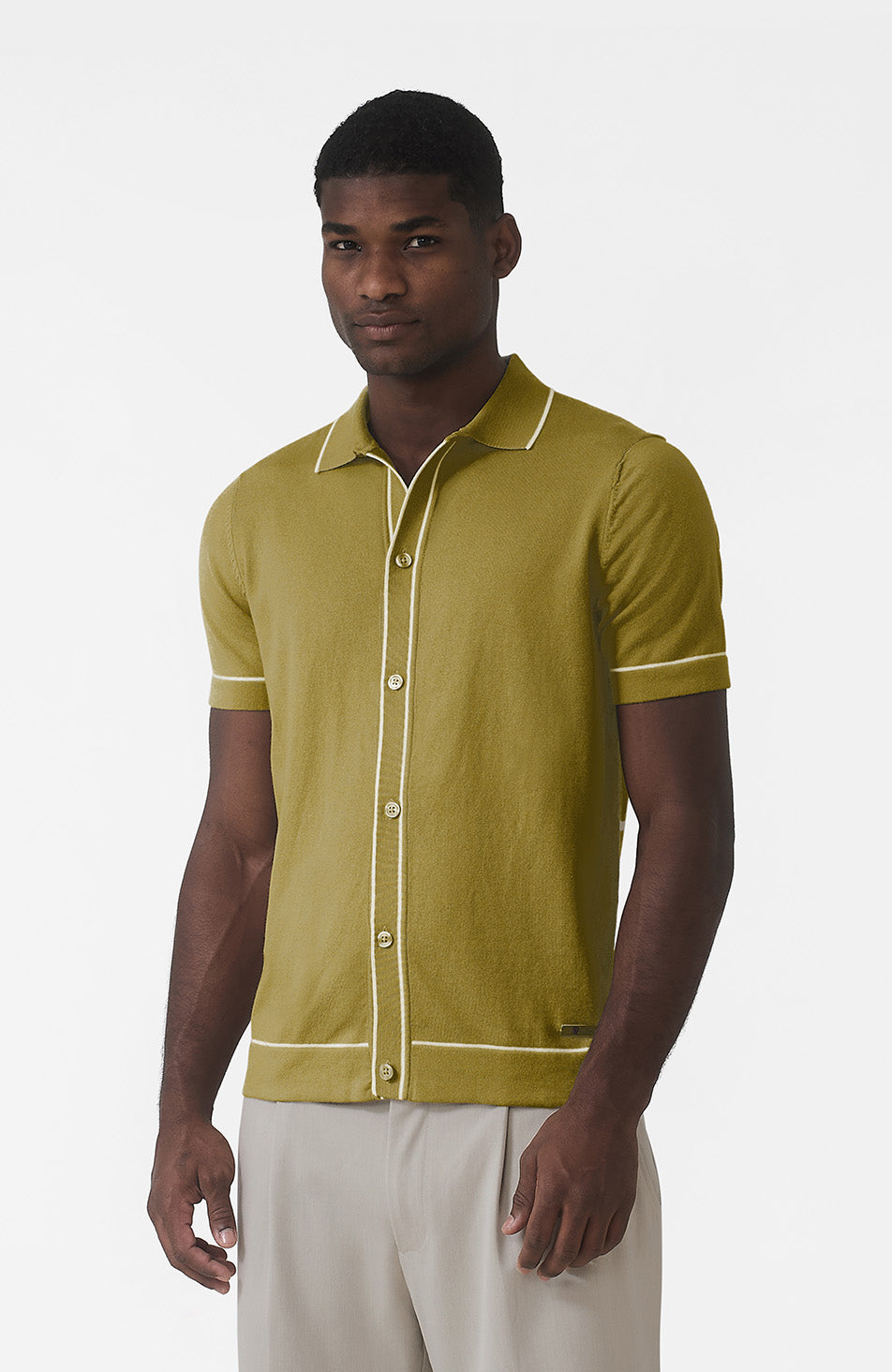 Luciano Slim Knit Shirt in Olive