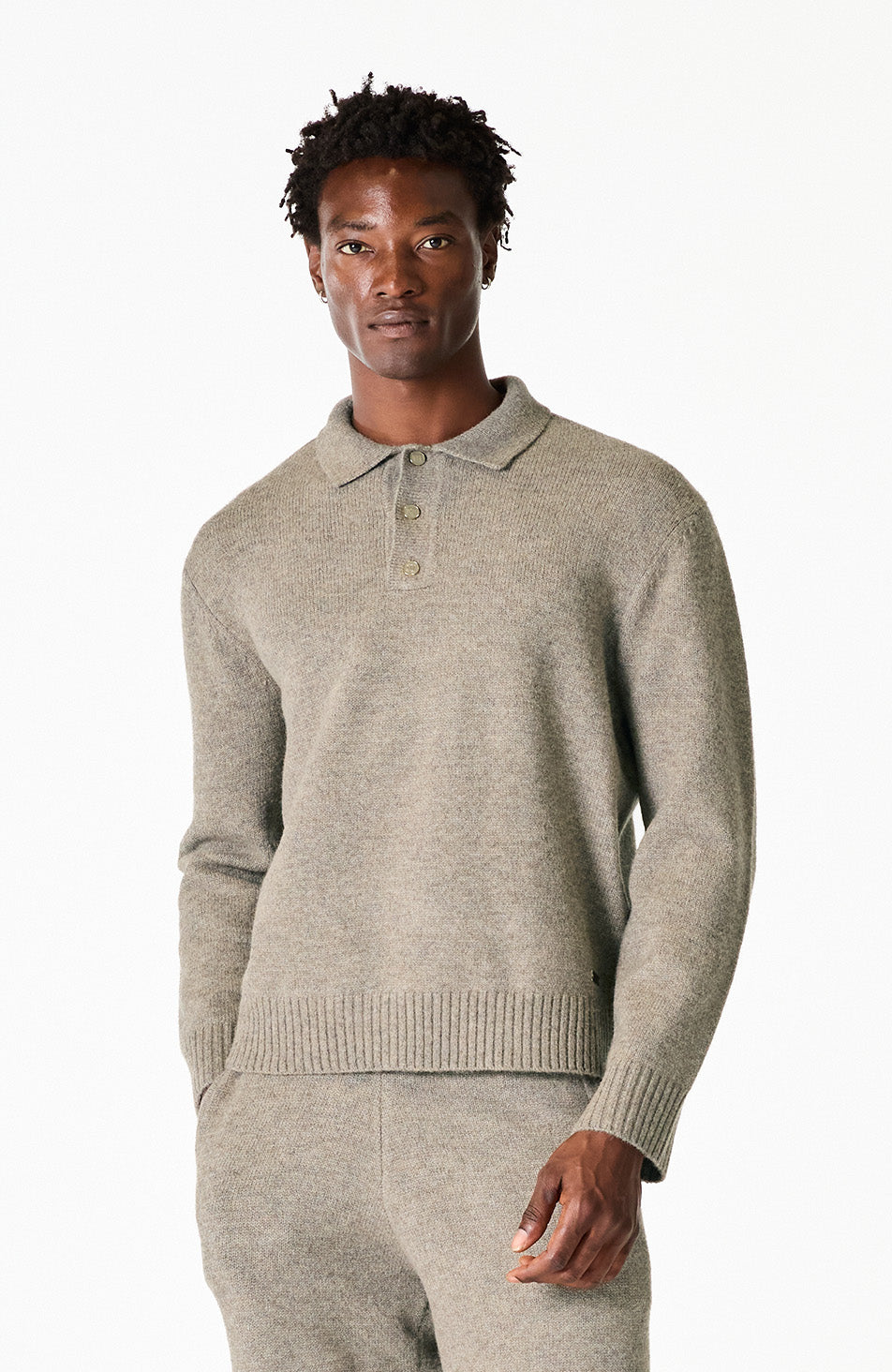 Monogram Montreux Knit Button Up Jumper in Taupe