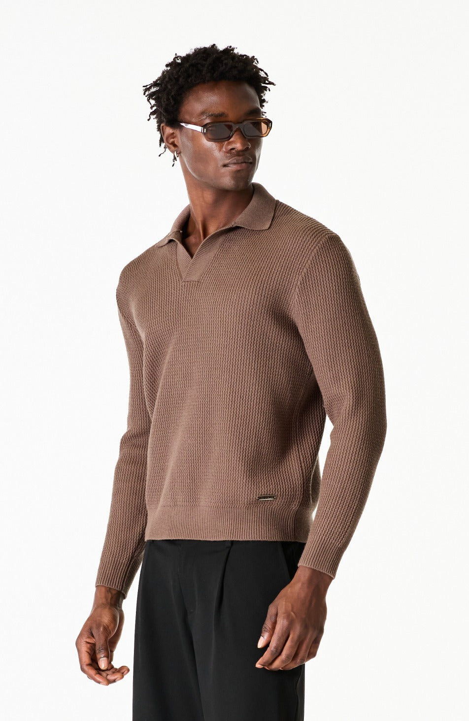 Dolce Relaxed Fit Long Sleeve Revere Jumper in Brown