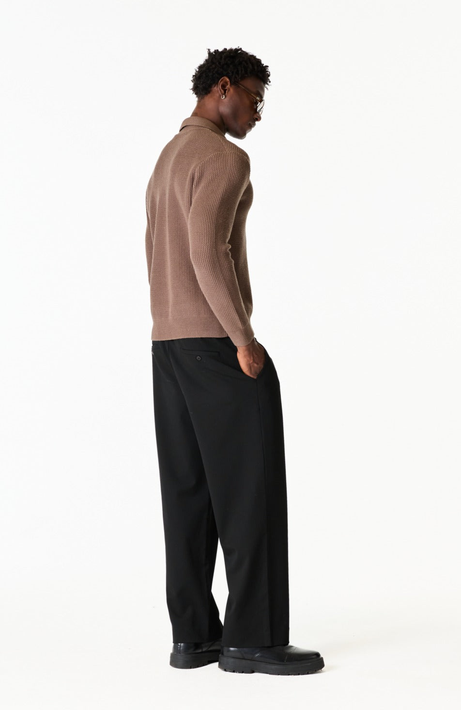 Dolce Relaxed Fit Long Sleeve Revere Jumper in Brown