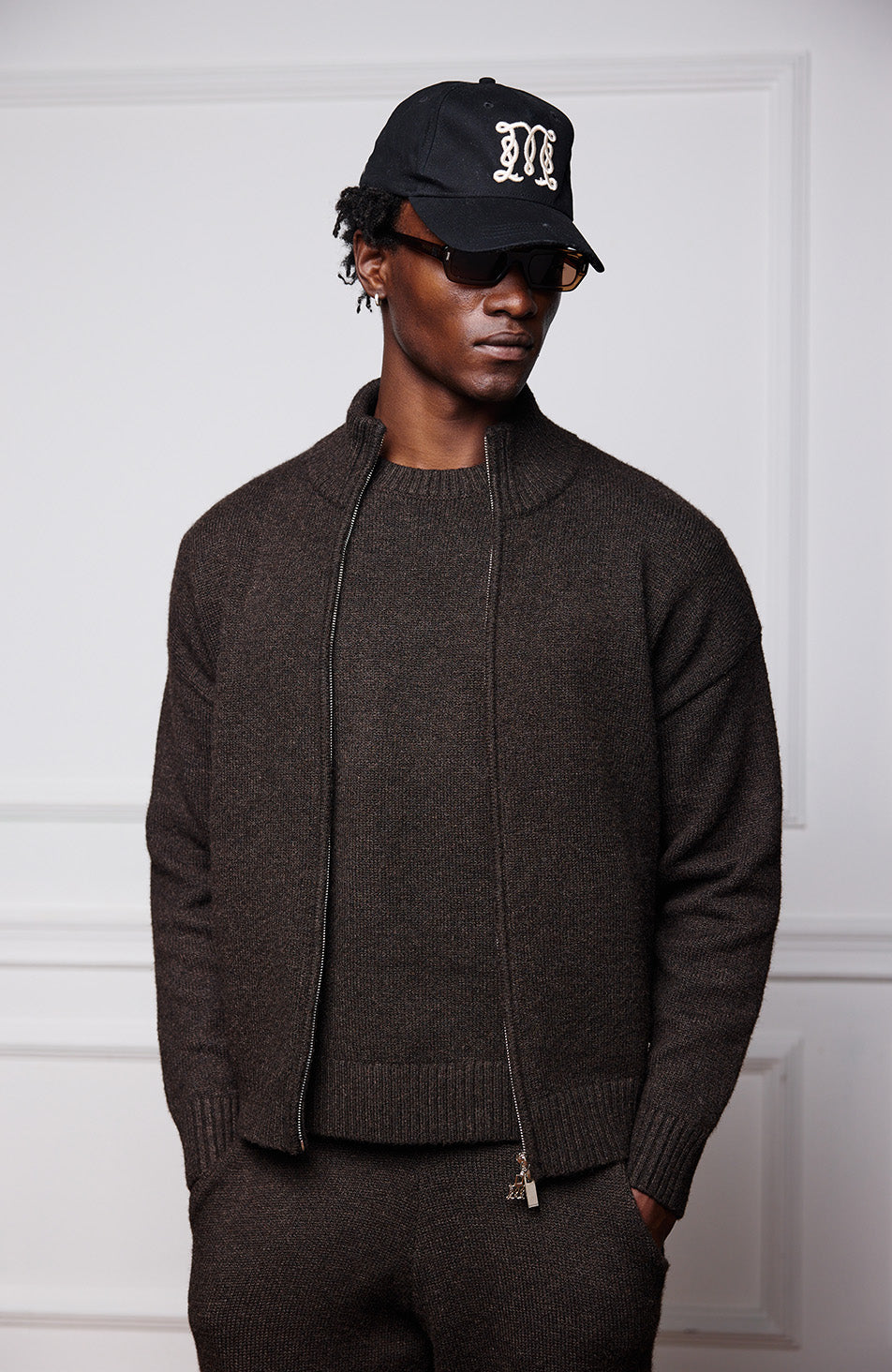 Monogram Montreux Knit Zip-Up Jacket in Brown