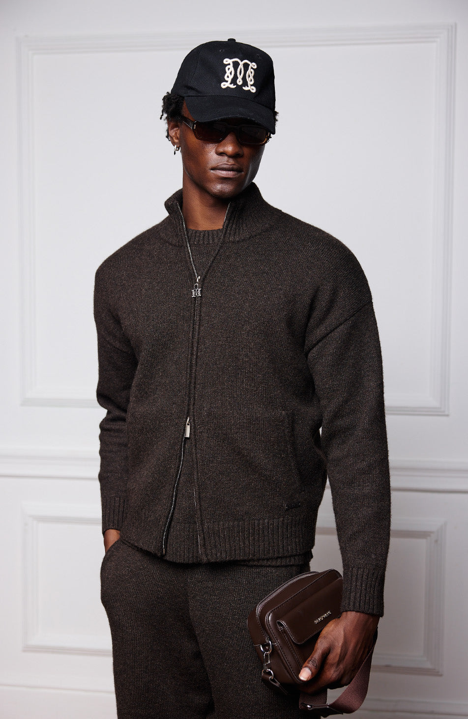 Monogram Montreux Knit Zip-Up Jacket in Brown