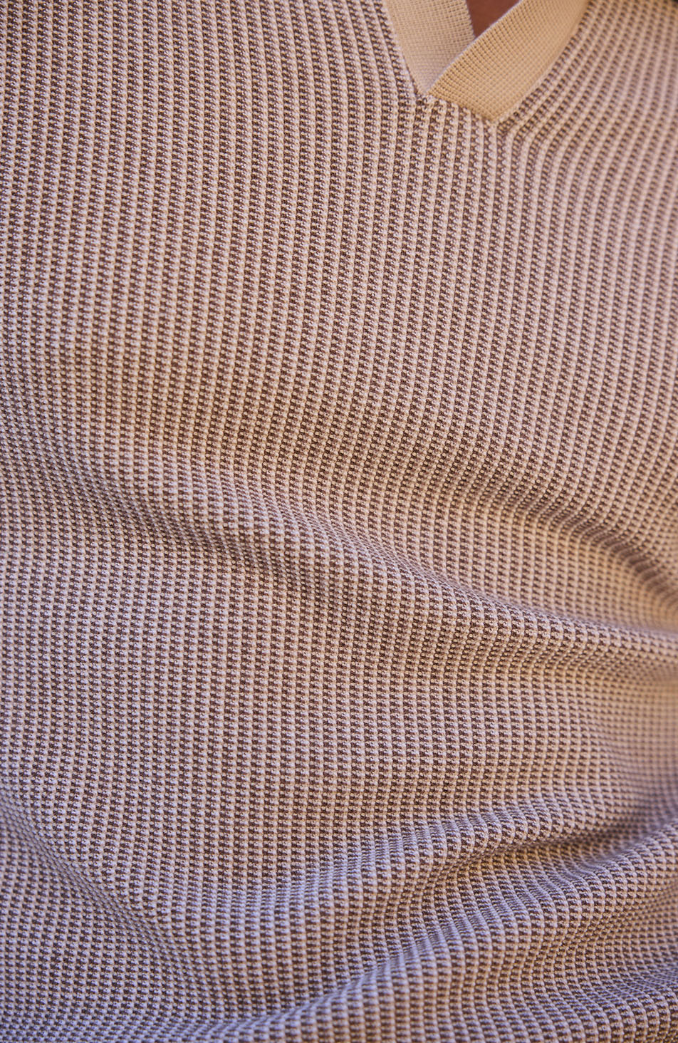 Giordini Tipped Birdseye Knit Polo in Beige