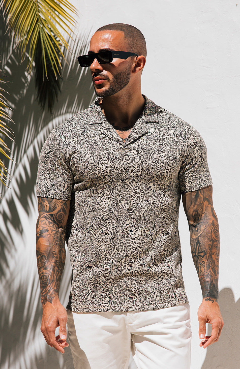 Javier Leaf Textured Slim Polo in Taupe