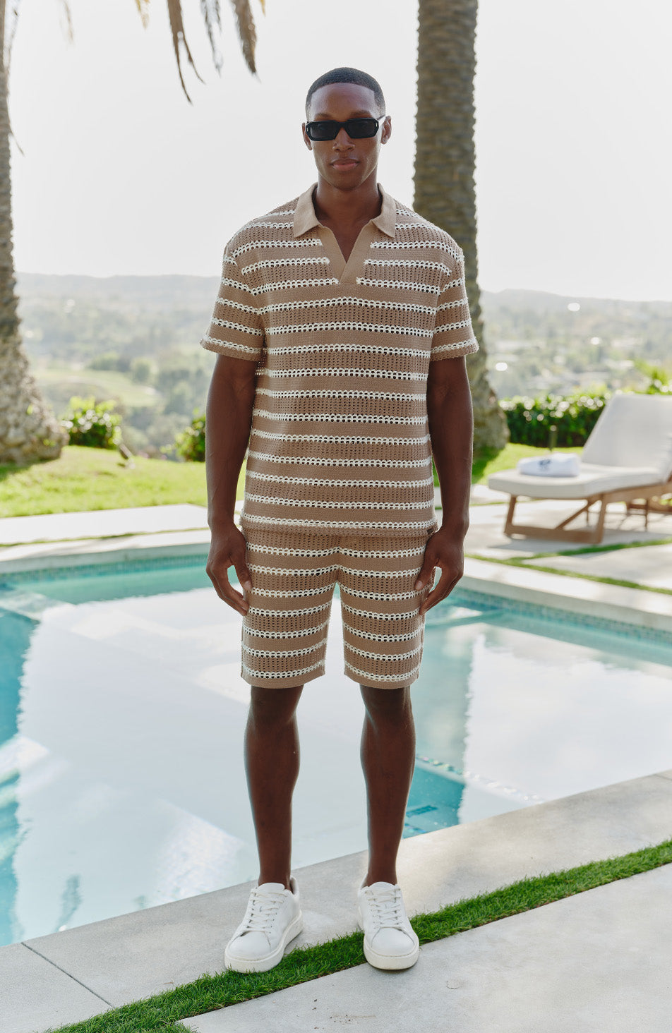 Romano Boxy Stripe Shorts in Taupe