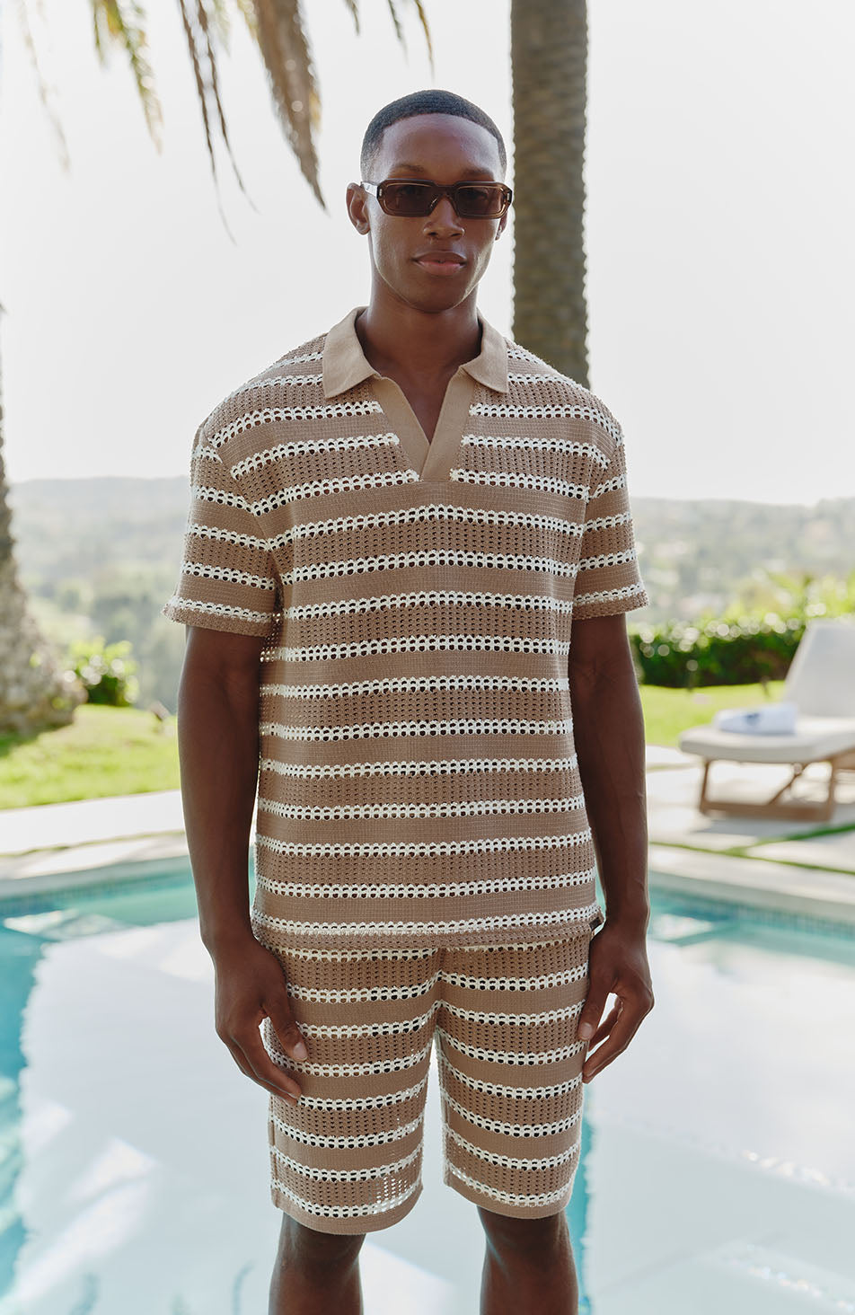 Romano Boxy Stripe Polo in Taupe