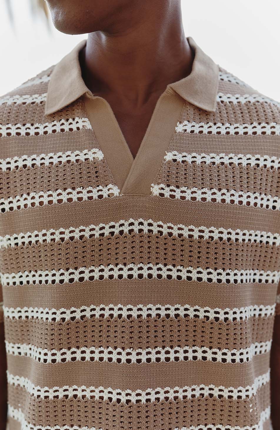 Romano Boxy Stripe Polo in Taupe