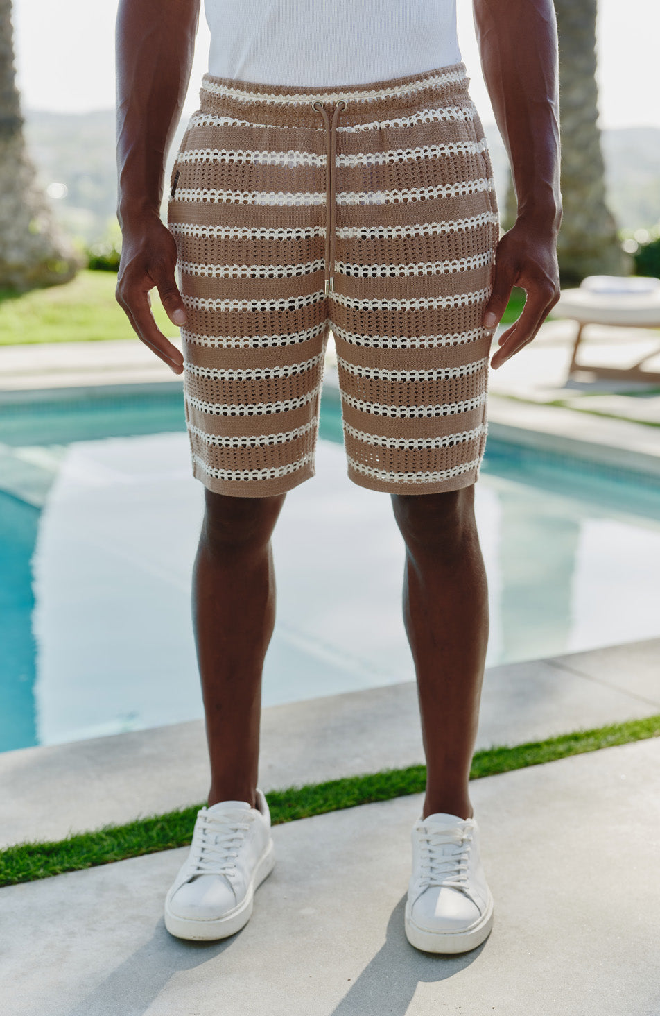 Romano Boxy Stripe Shorts in Taupe