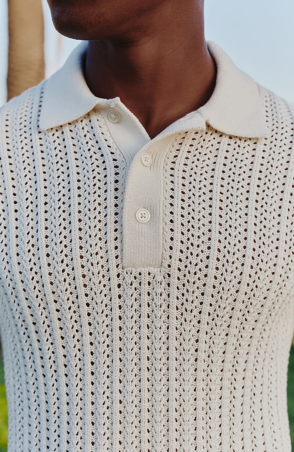 Melrose Rib Knitted Polo in Cream