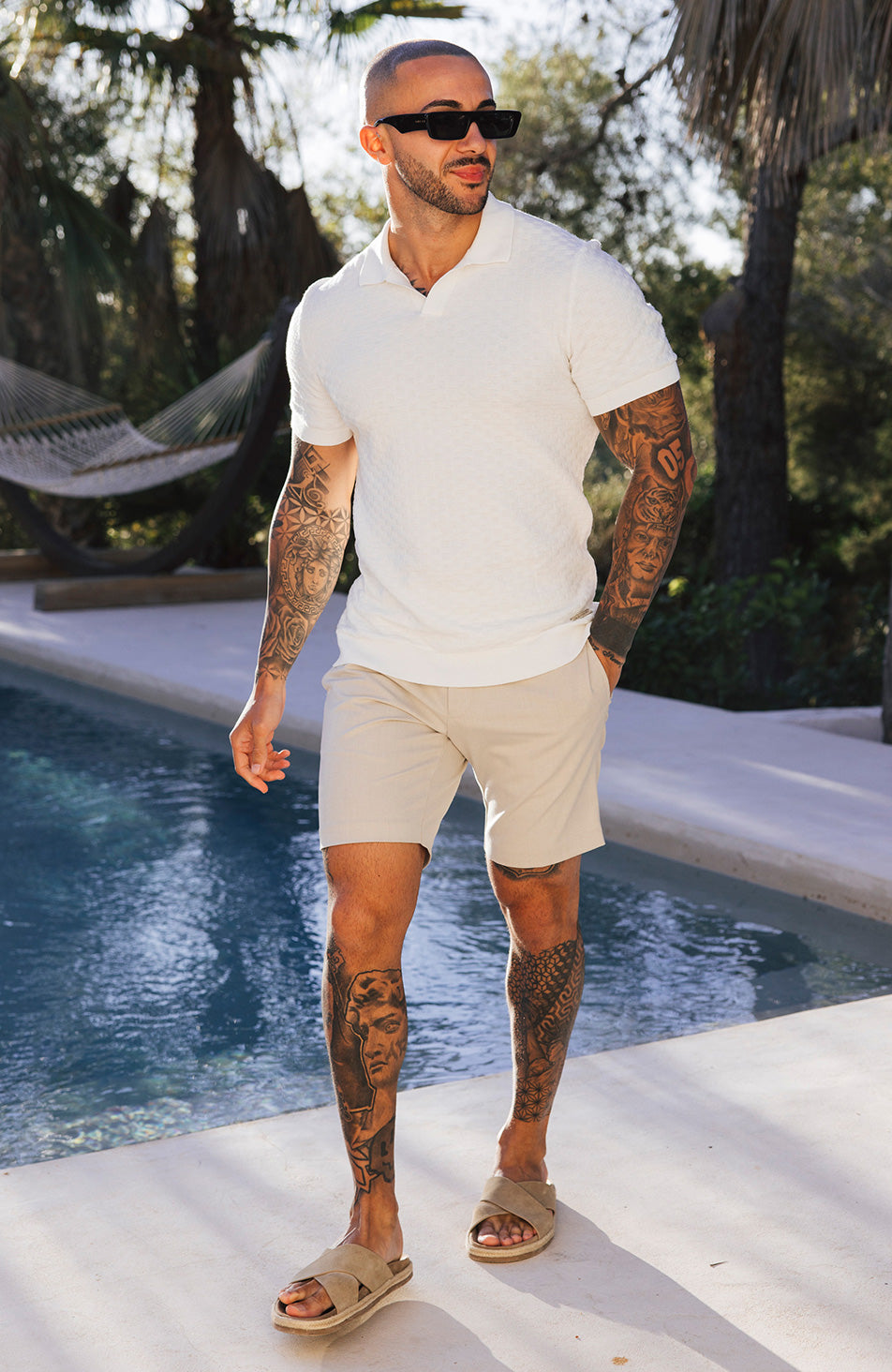 Nerano Slim Knit Polo in Cream