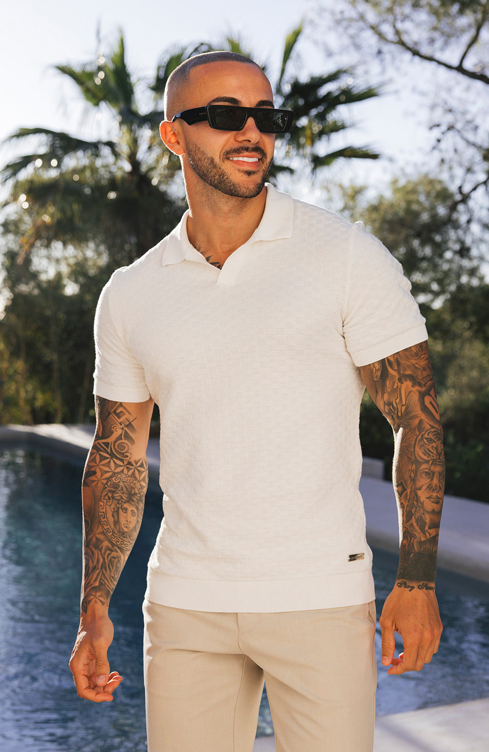 Nerano Slim Knit Polo in Cream