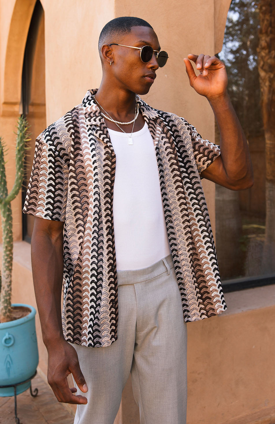 Sentosa Relaxed Fit Striped Crochet Shirt