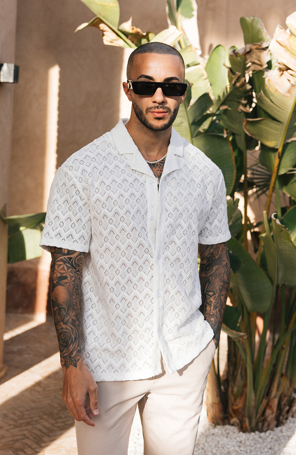 Moreno Relaxed Fit Lightweight Crochet Shirt in White