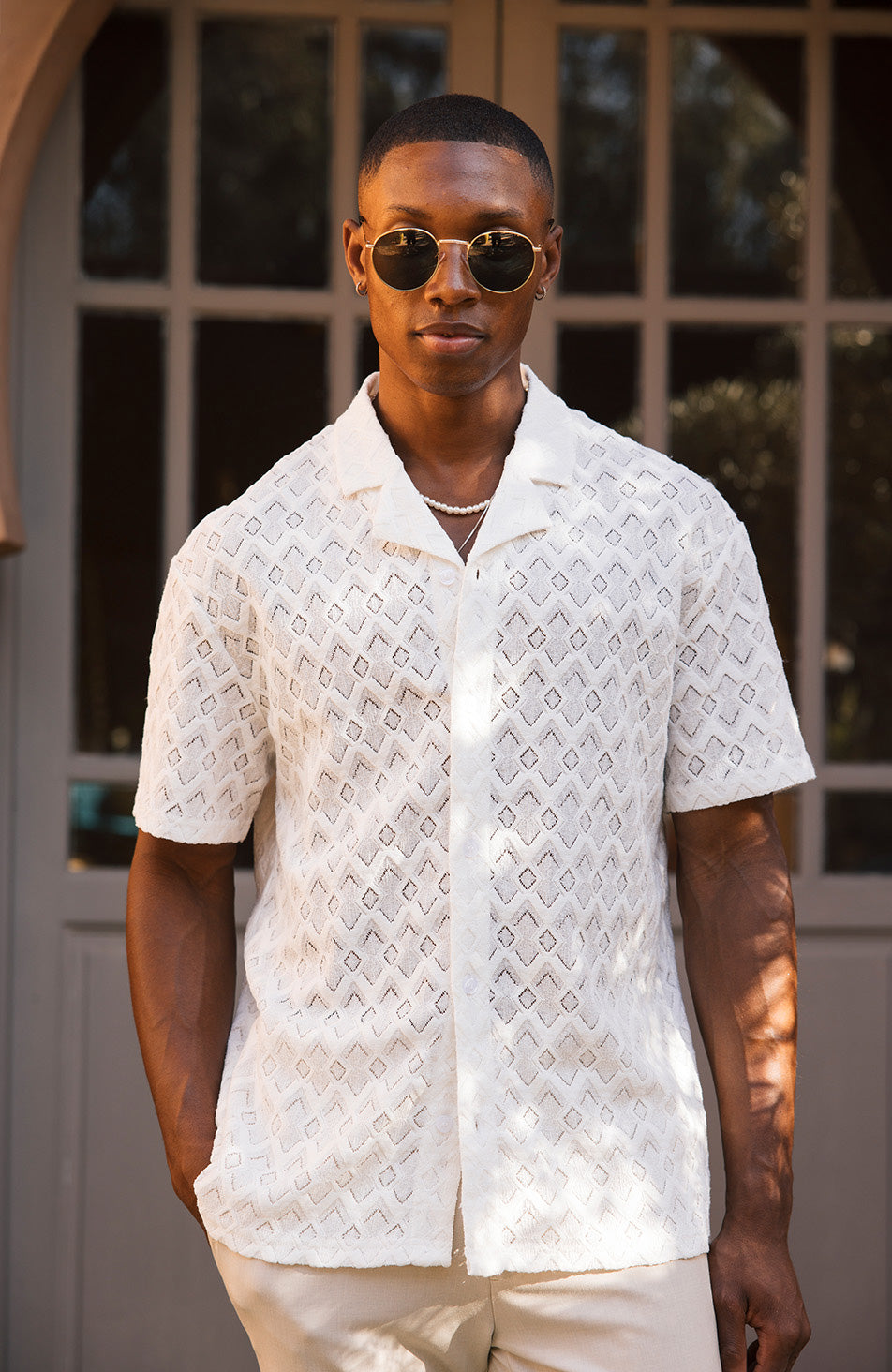Moreno Relaxed Fit Lightweight Crochet Shirt in White