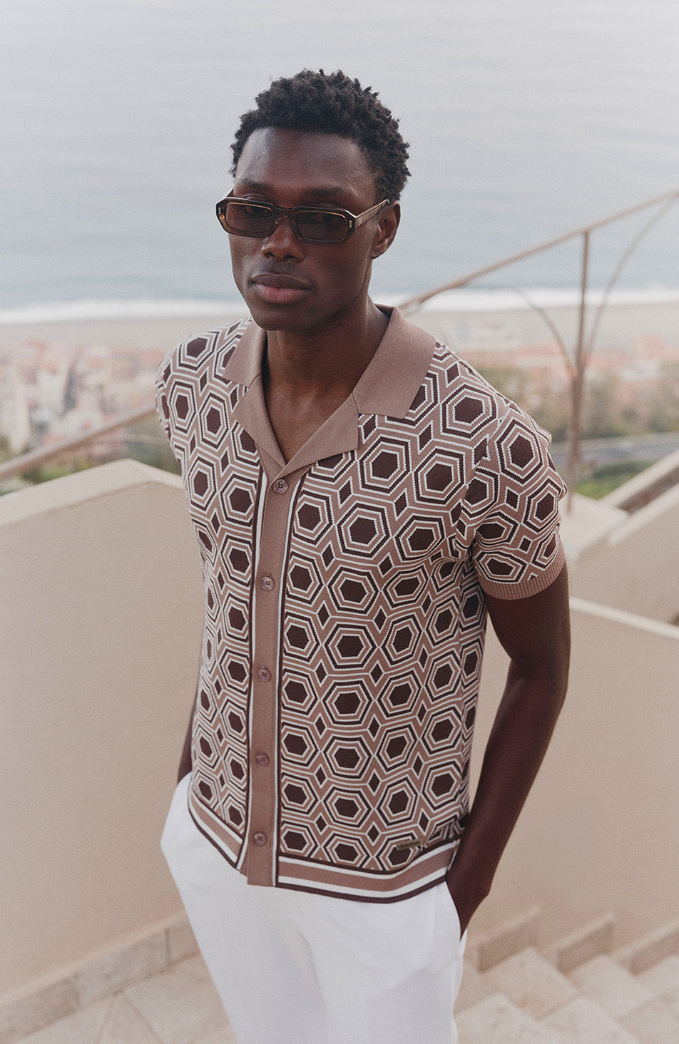 Monica Slim Knit Shirt in Beige