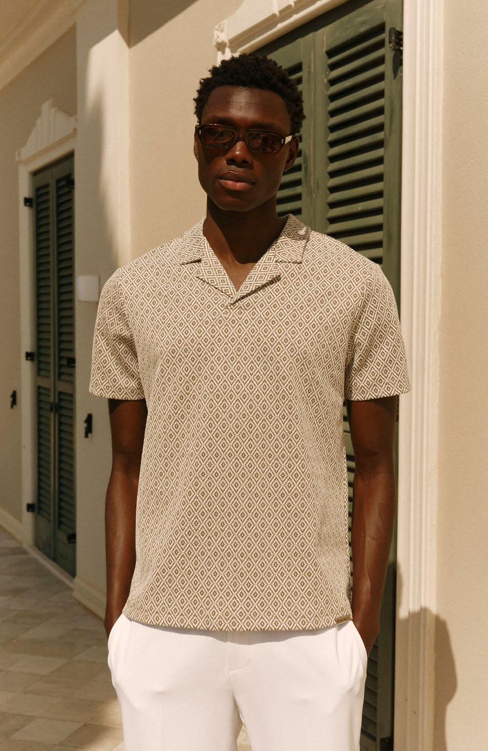 Piero Slim Geo Polo in Beige