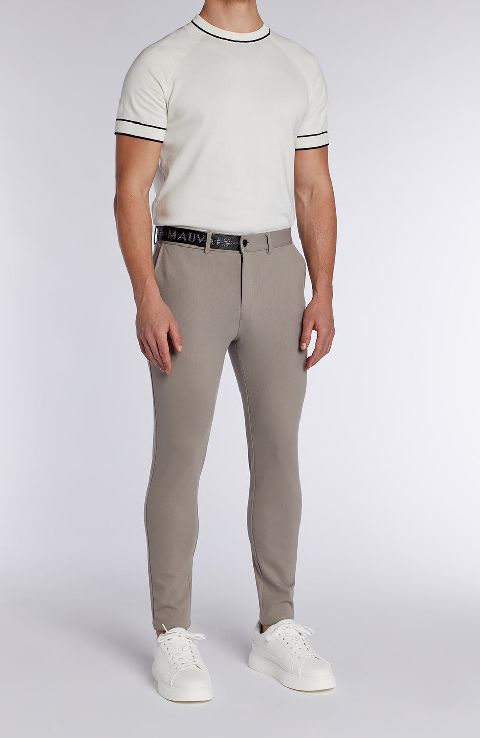 Monaco Pants with Half Belt in Beige