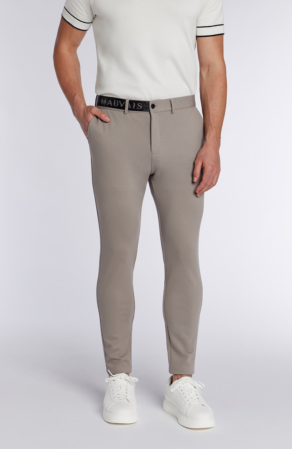 Monaco Pants with Half Belt in Beige