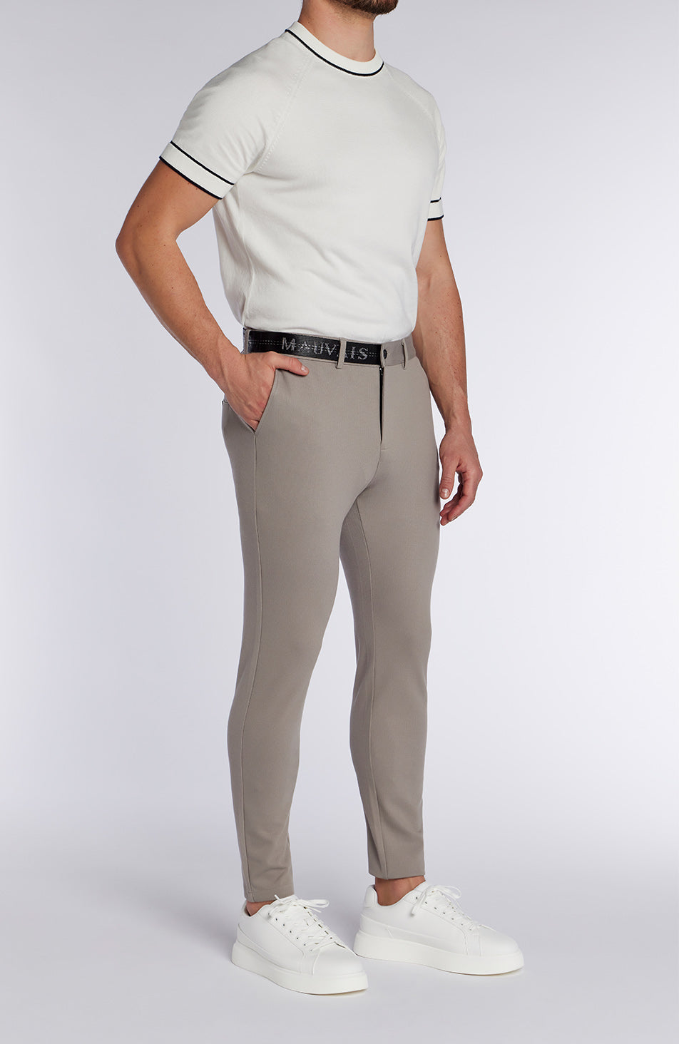 Monaco Pants with Half Belt in Beige