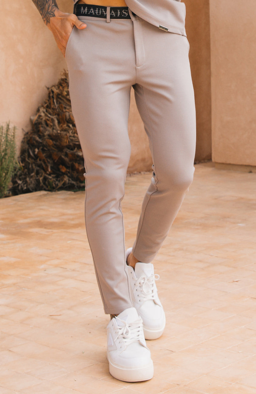 Signature Trousers with Half Belt in Monaco Beige