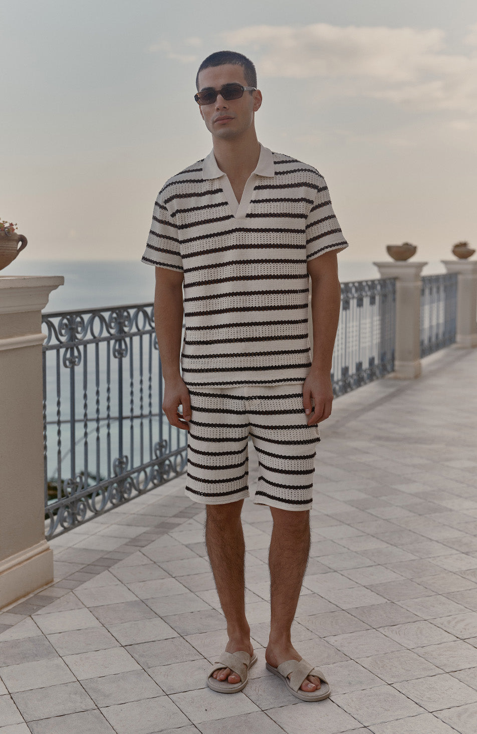 Romano Stripe Shorts in Beige and Brown