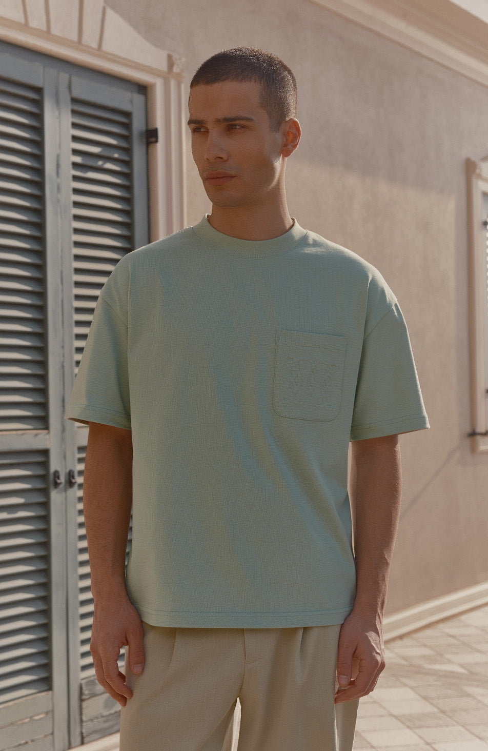 Embossed Monogram Pocket T-Shirt in Mint