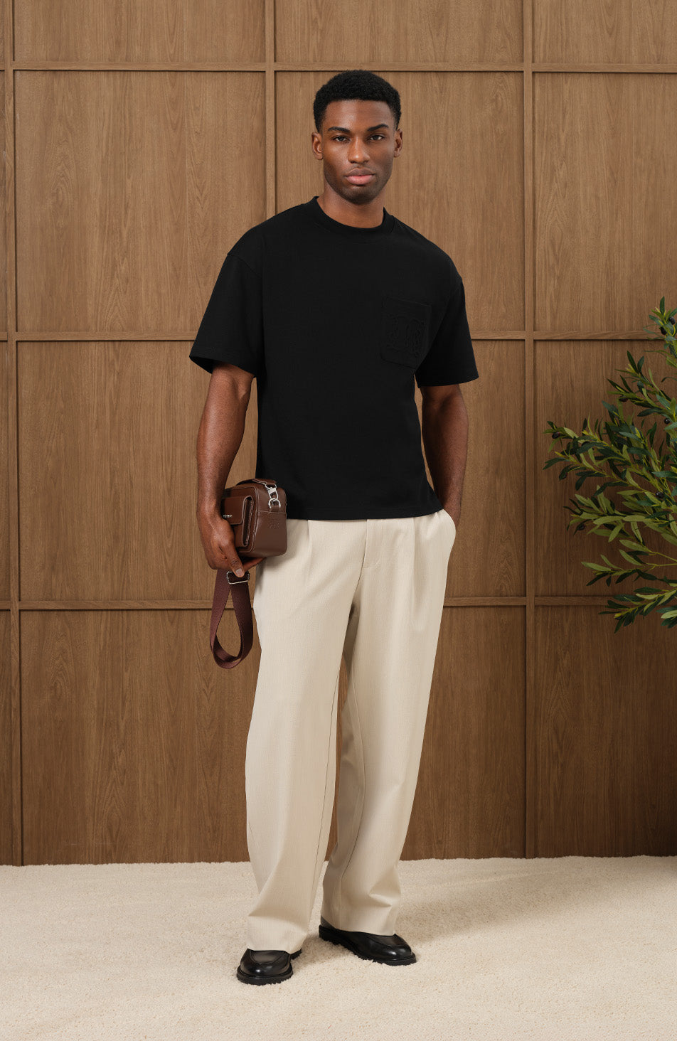 Embossed Monogram Pocket T Shirt In Black