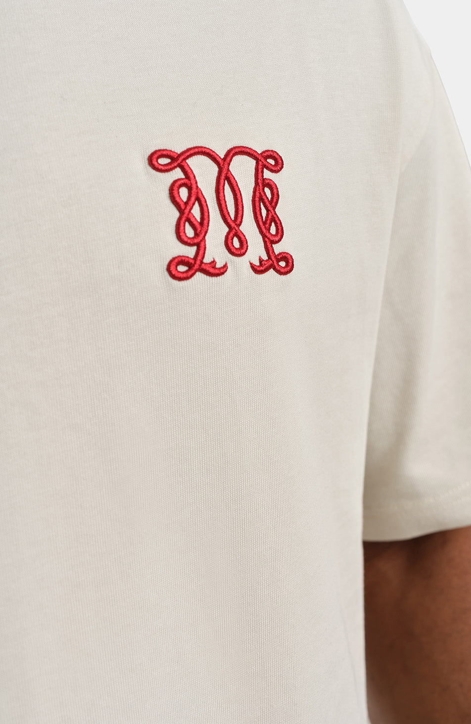 Embroidered Monogram Script T-shirt in Ecru