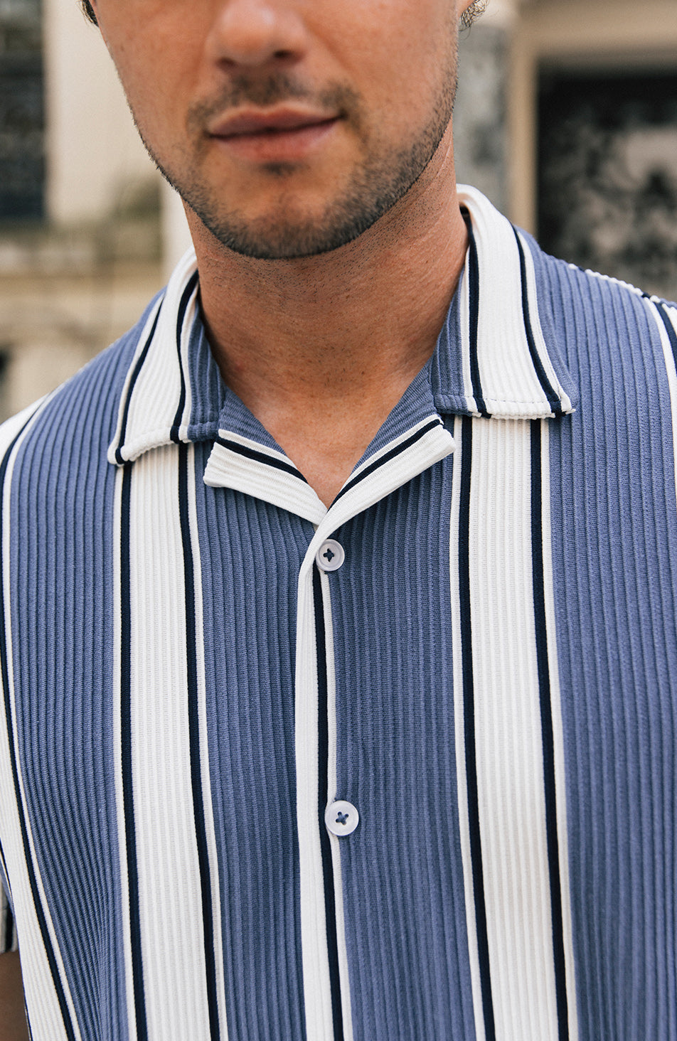 Portabello Regular Plisse Stripe Shirt in Blue