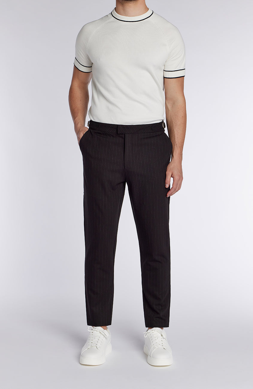 Savile Slim Pinstripe Chino Pants in Black