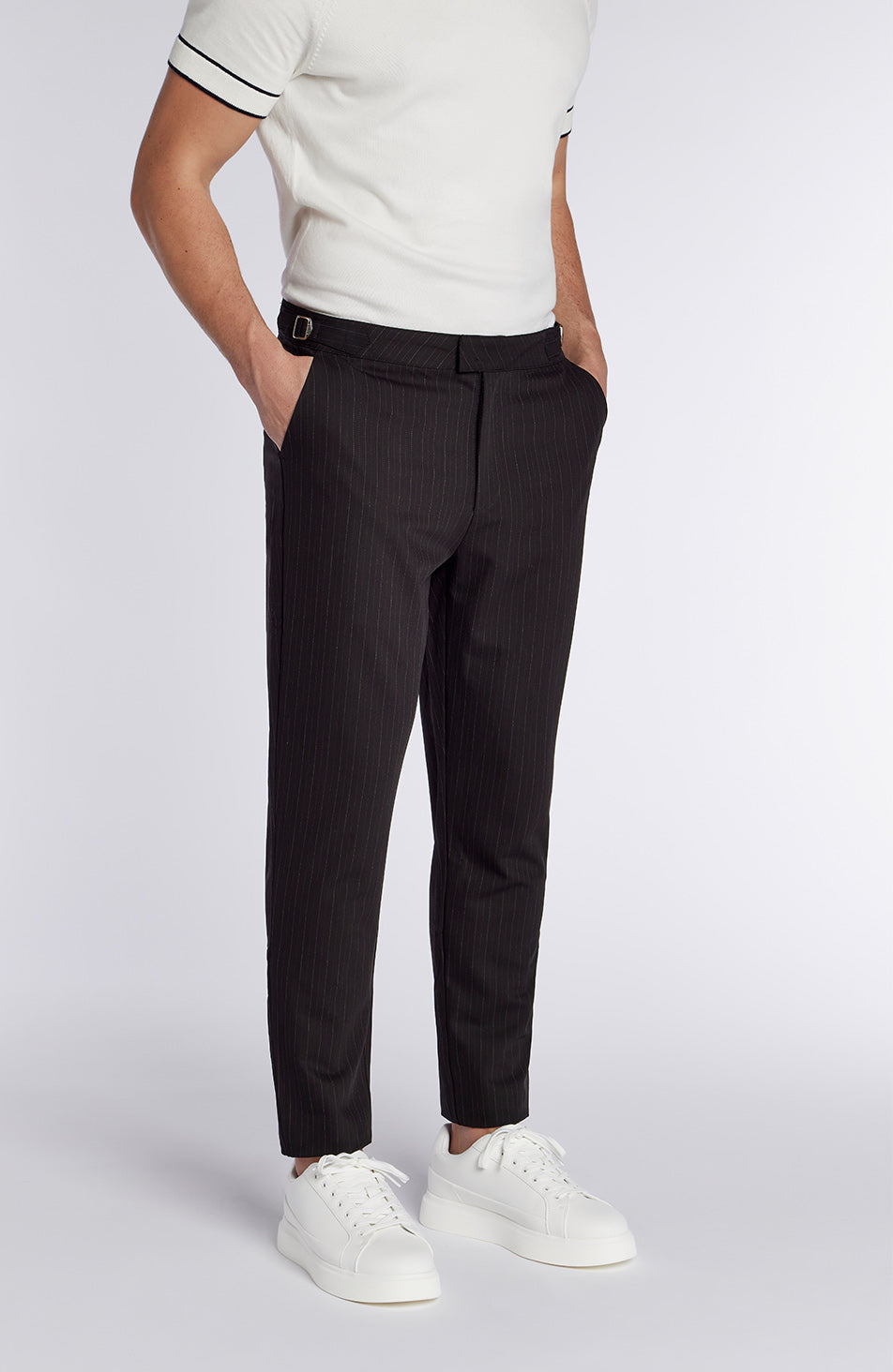 Savile Slim Pinstripe Chino Pants in Black