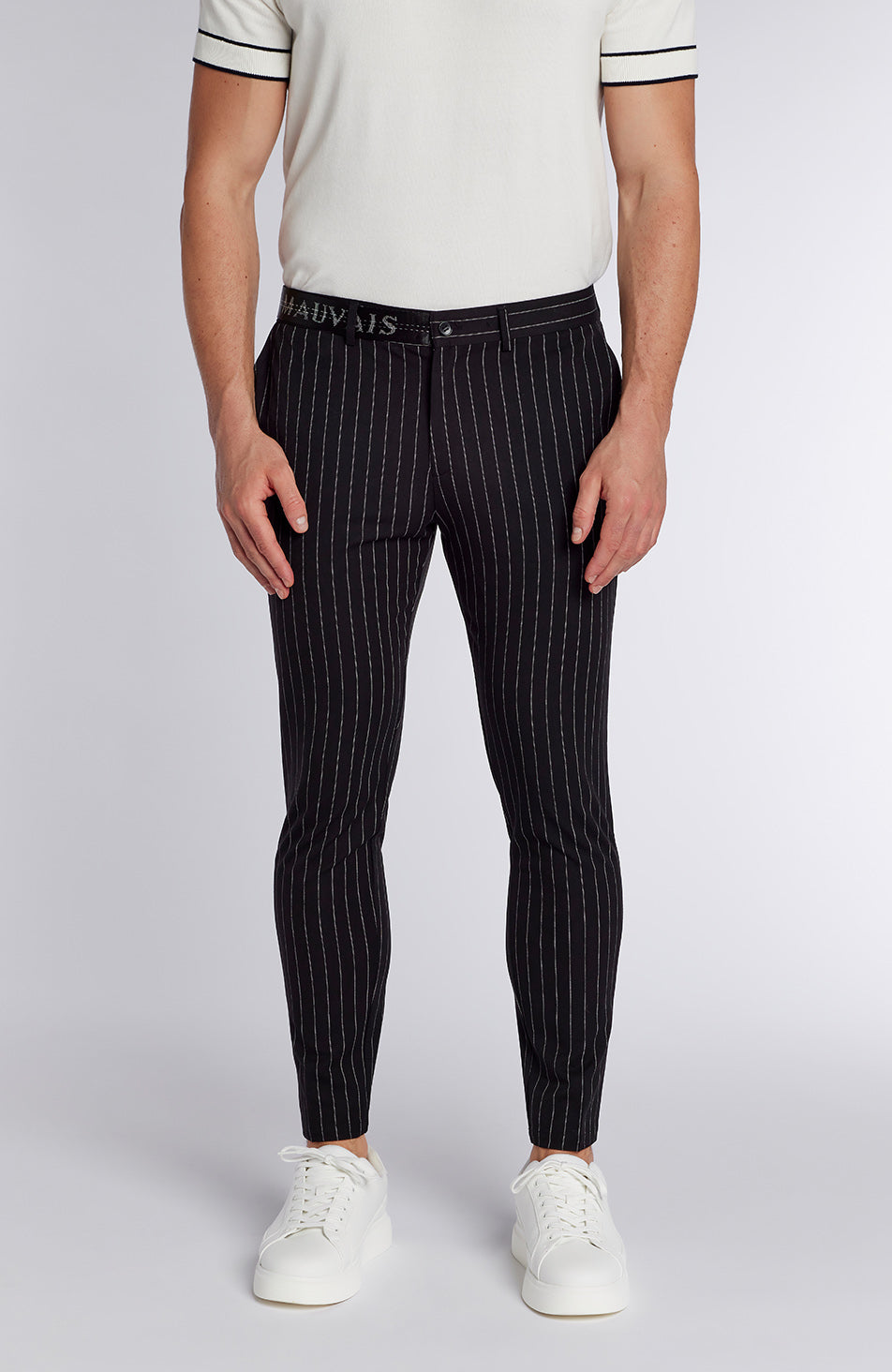 Pinstripe pants black online