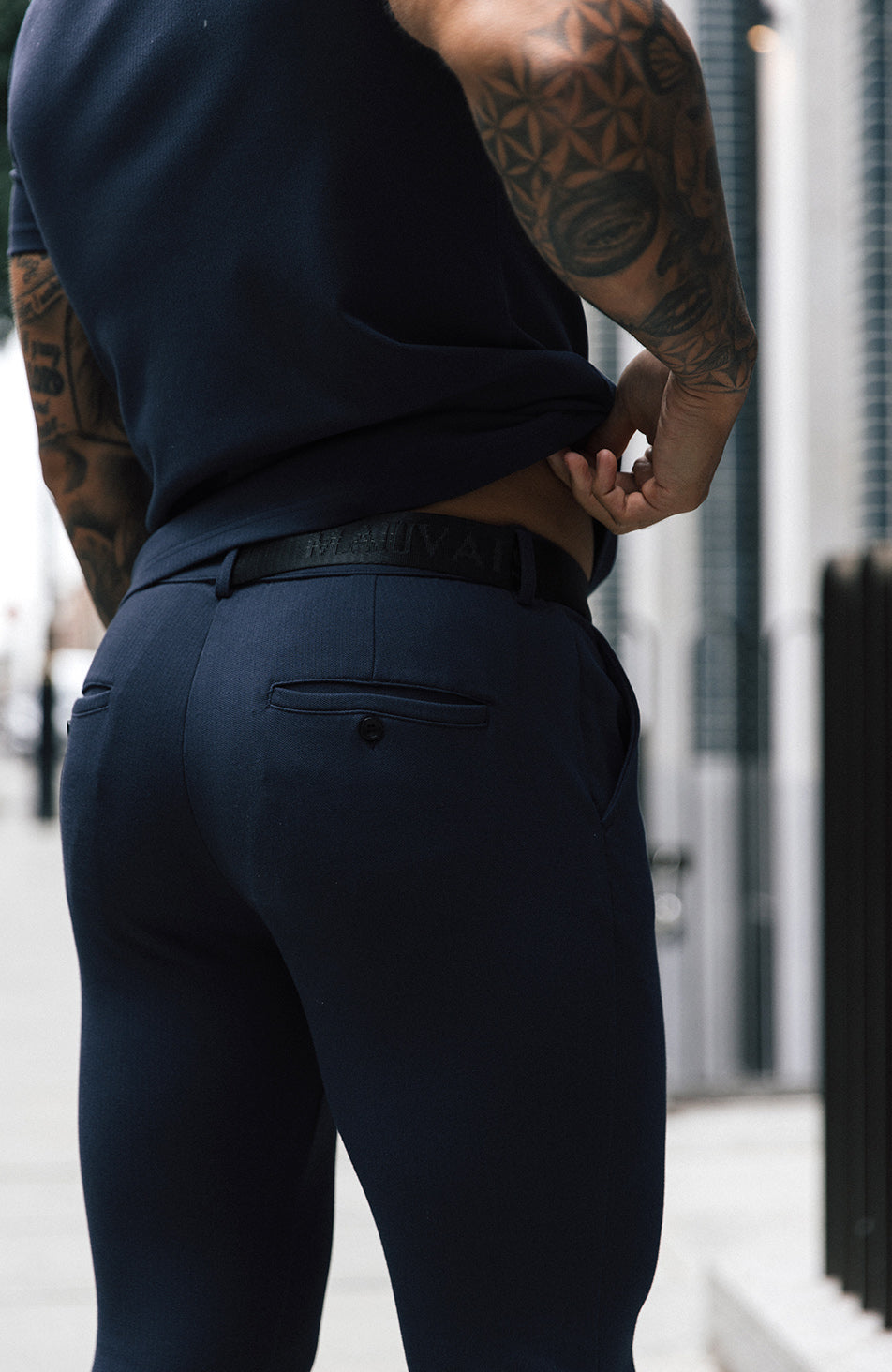 Signature Half Belt Pants in Navy