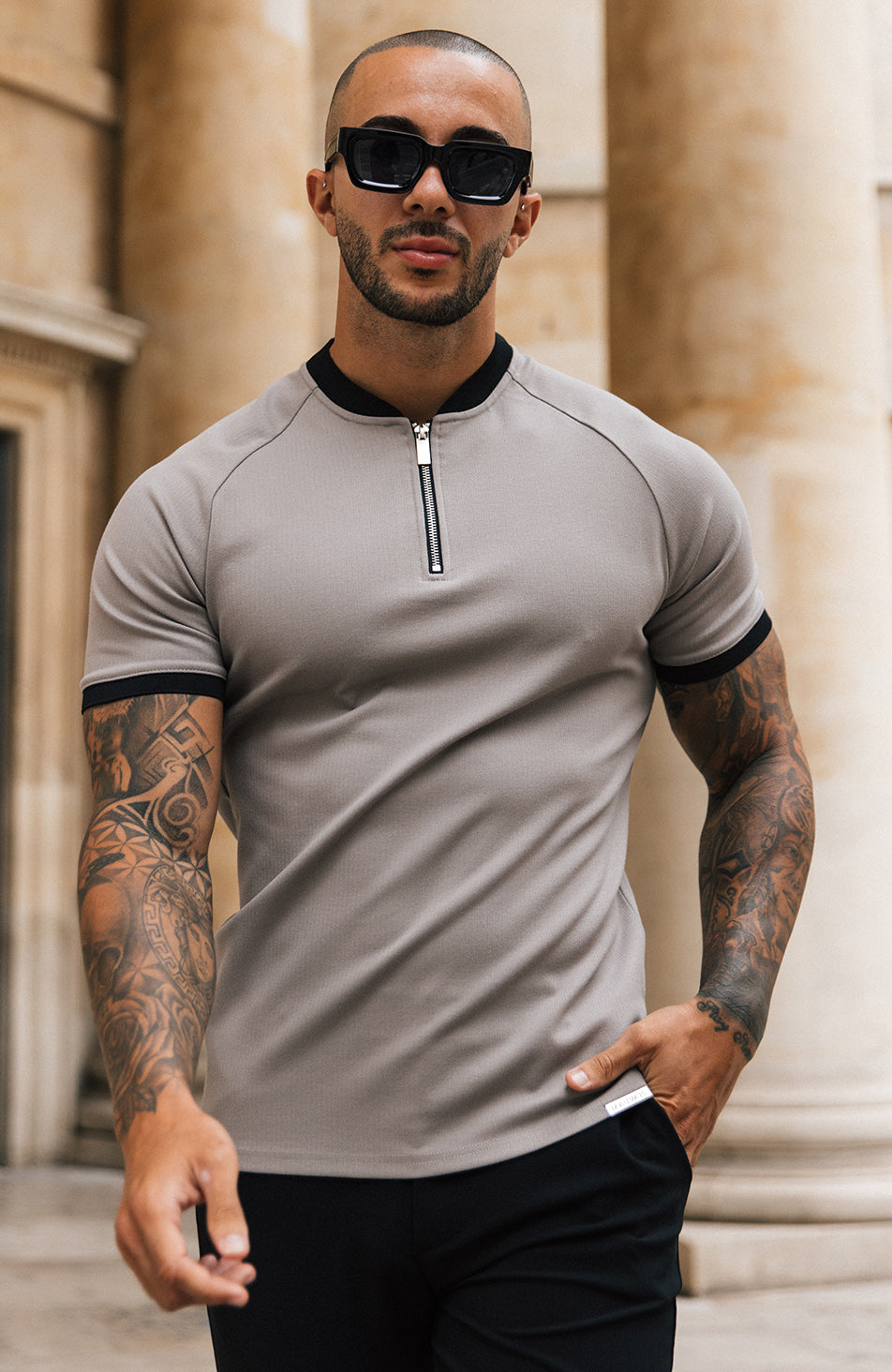 Signature Zip Tee in Monaco Beige