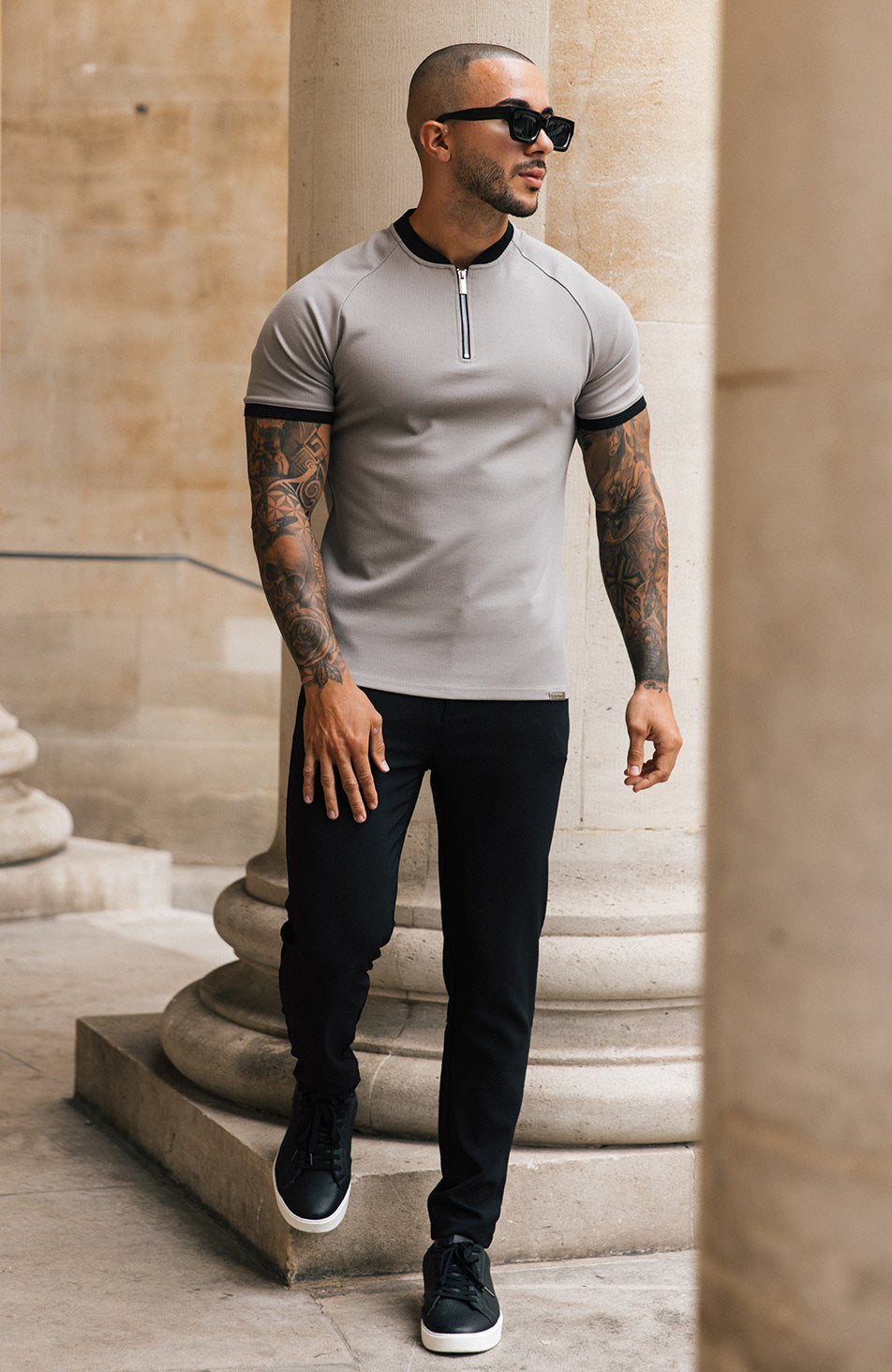 Signature Zip Tee in Monaco Beige