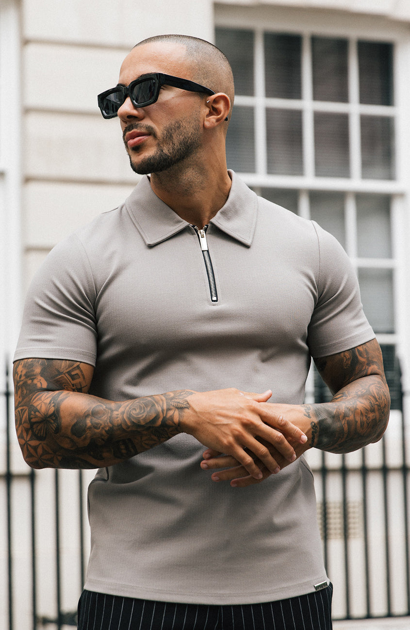 Signature Zip Polo in Monaco Beige