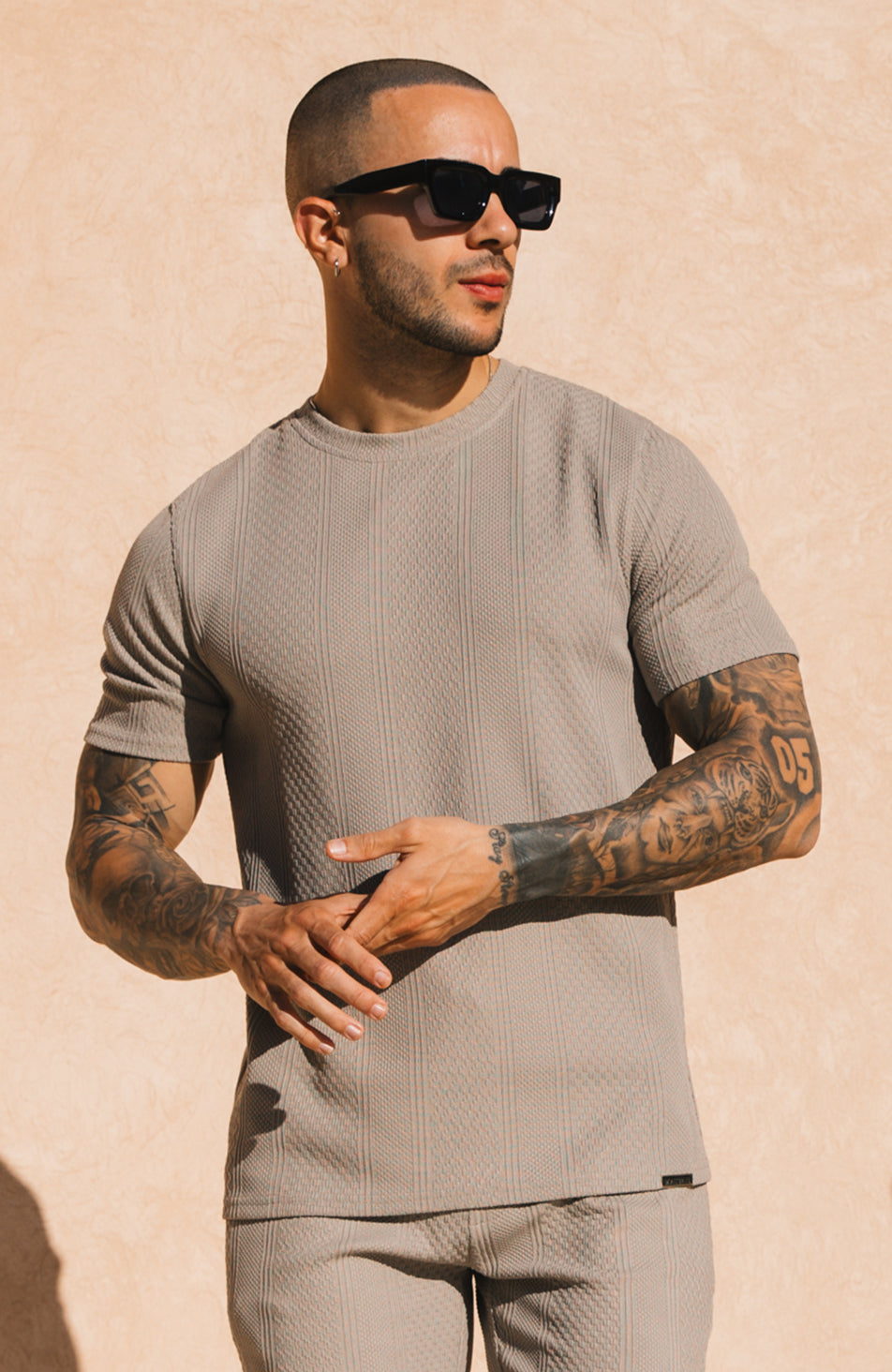 Cedro Slim Knit Tee in Taupe