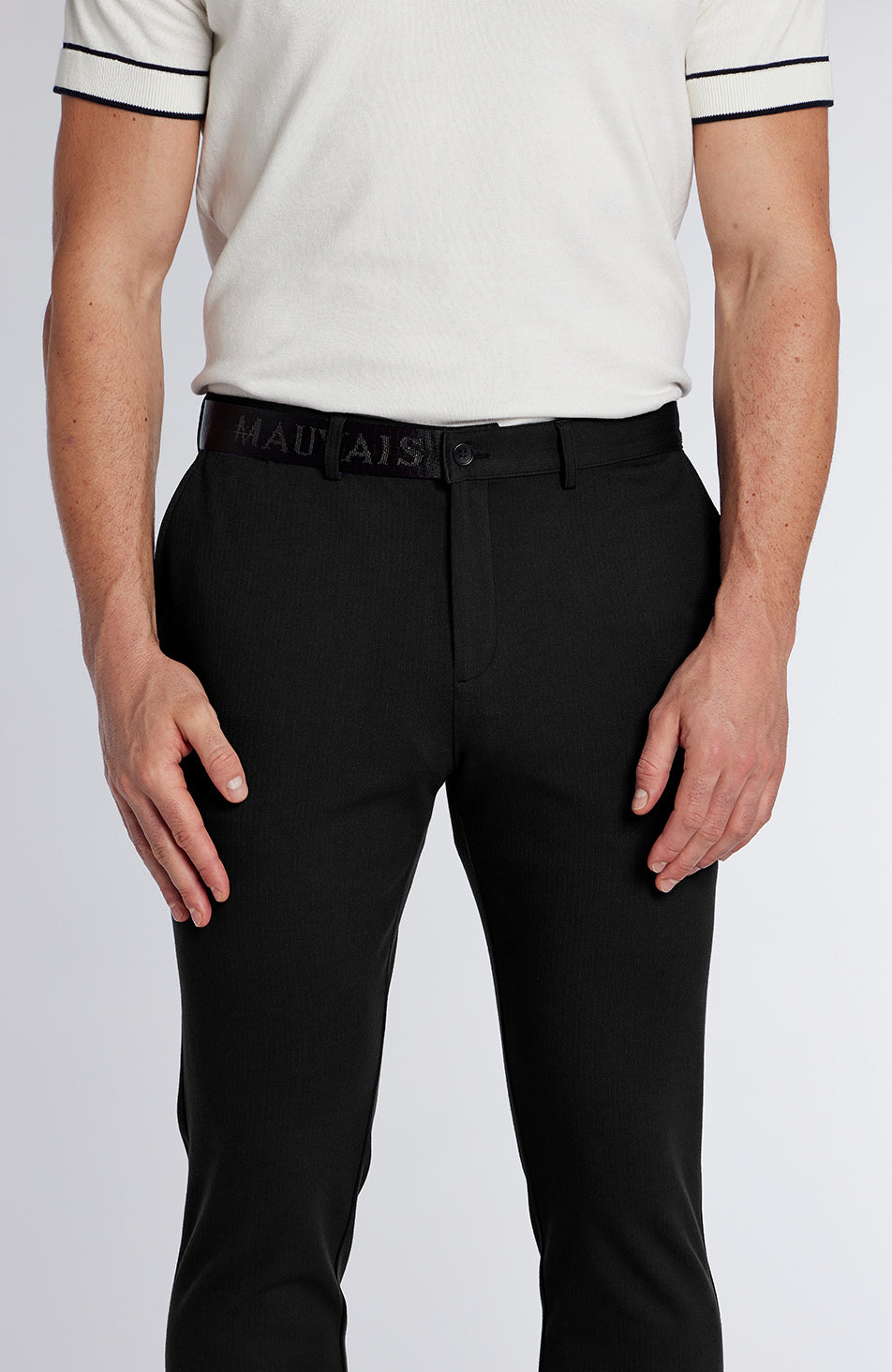 Signature Trousers With Tonal Half Belt in Black