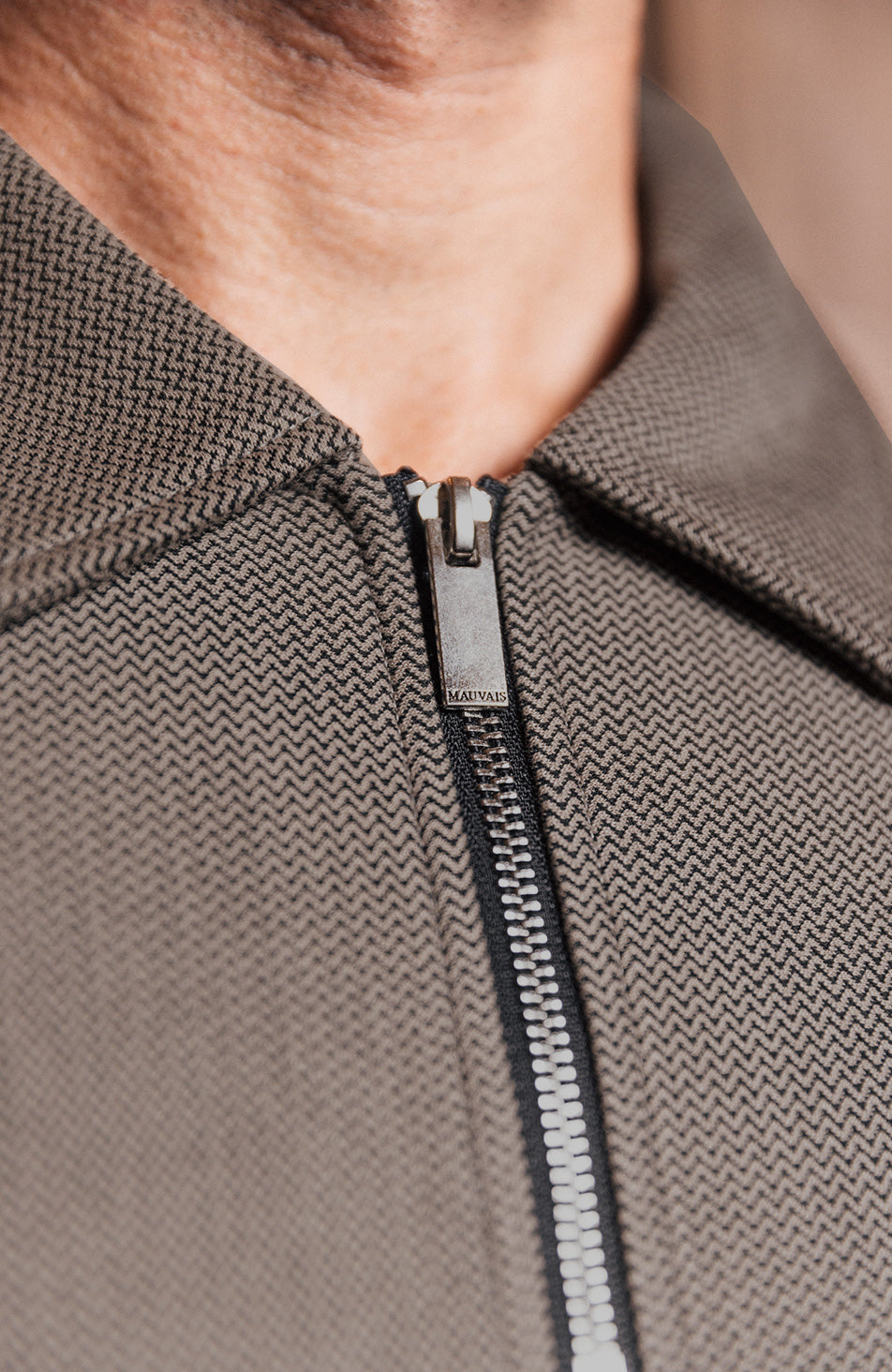 Tormore Geo Textured Zipped Polo in Taupe