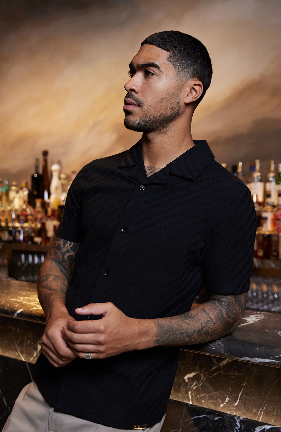 Vincent Slim Grid Shirt in Black