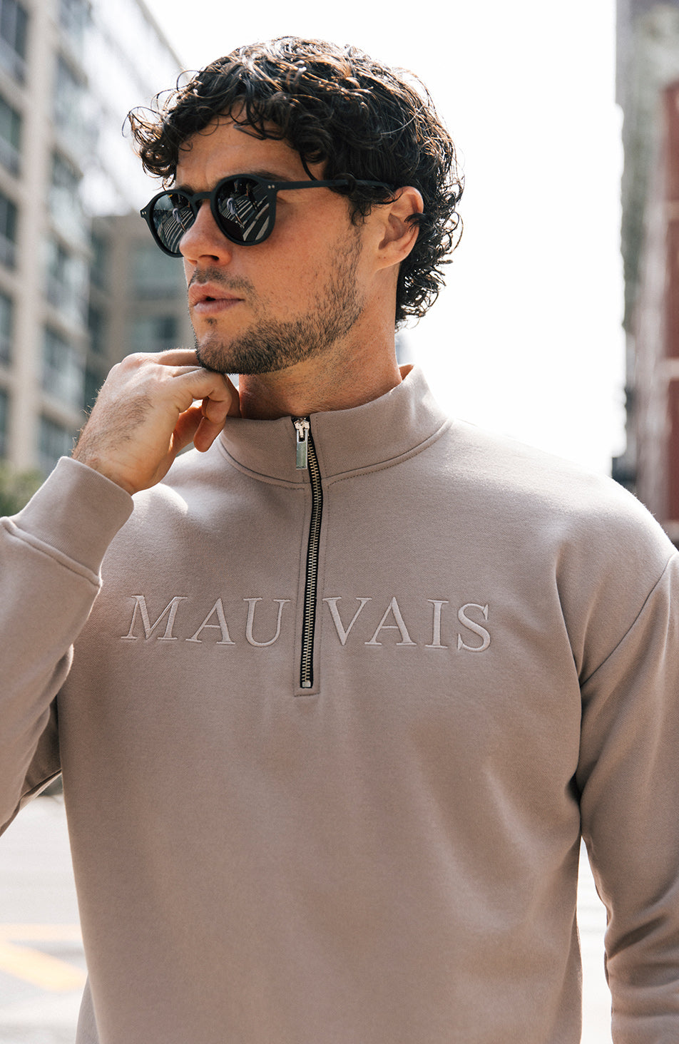 Volonte Regular Quarter Zip Sweatshirt in Stone