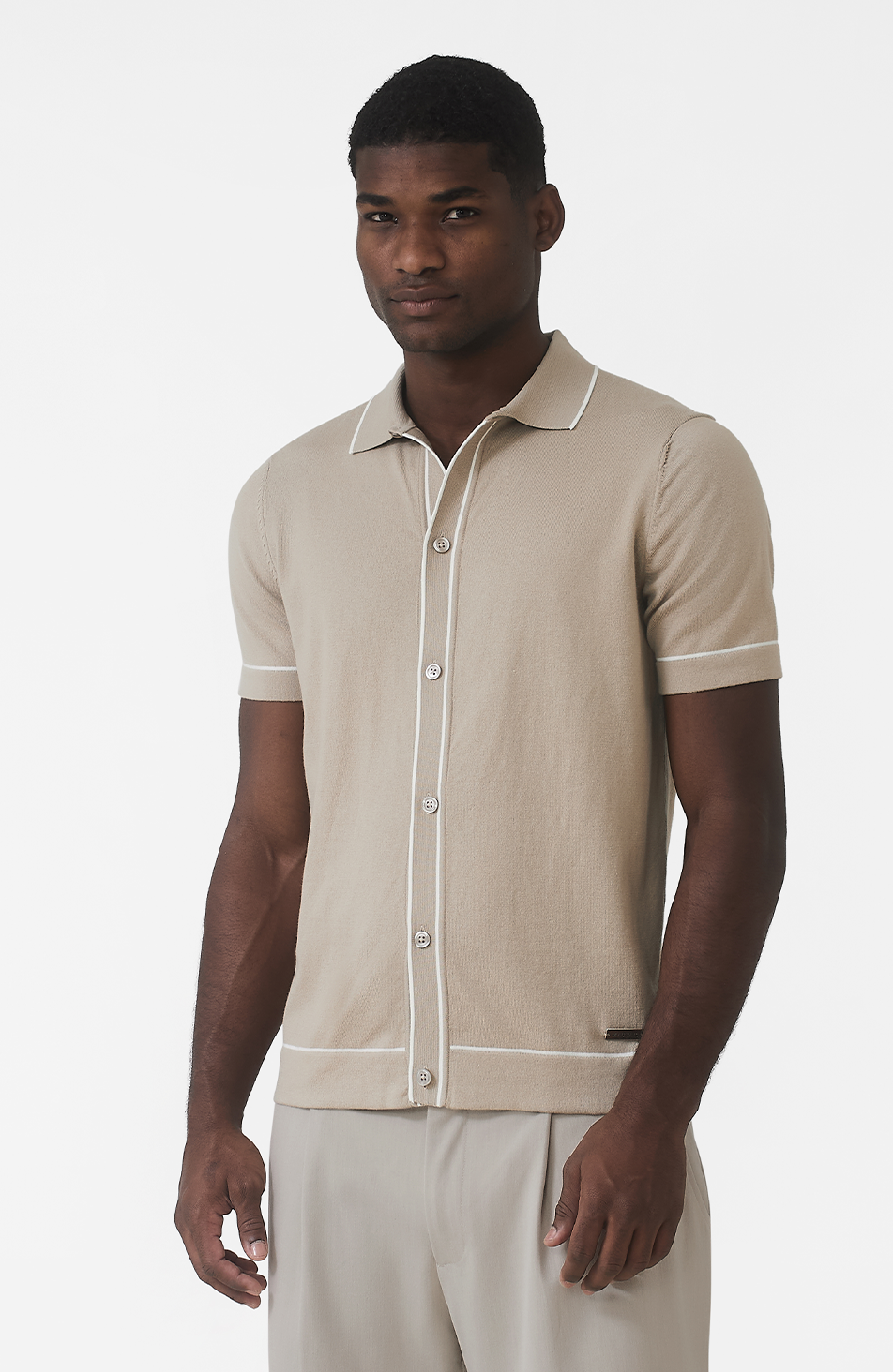Luciano Slim Knit Shirt in Beige