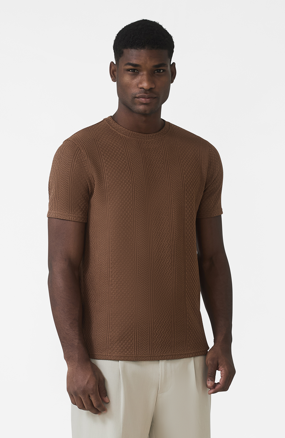 Cedro Slim Textured Tee in Caramel