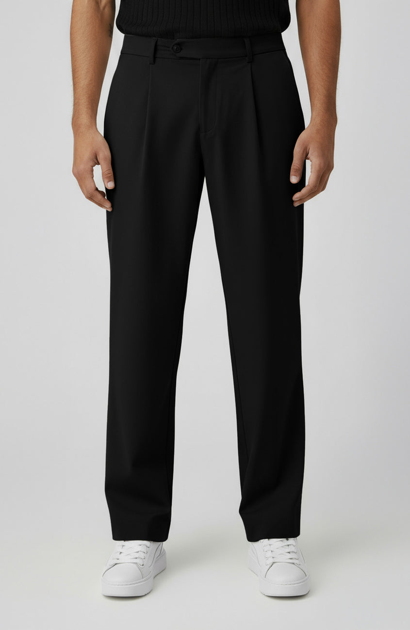 Como Relaxed Fit Pleated Tailored Trousers in Black